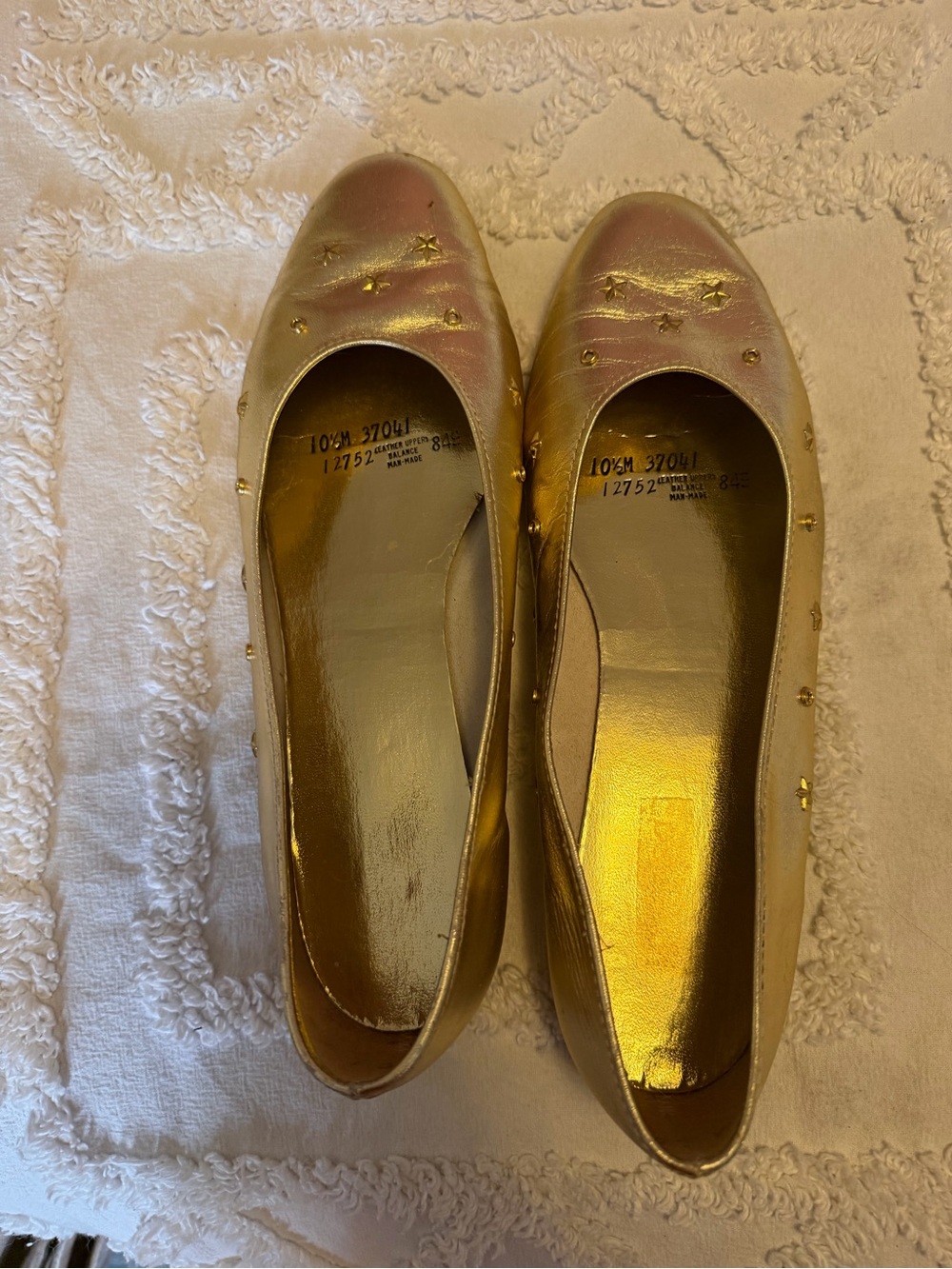 Vintage Leather Gold Embellished Ballet Flats - Women